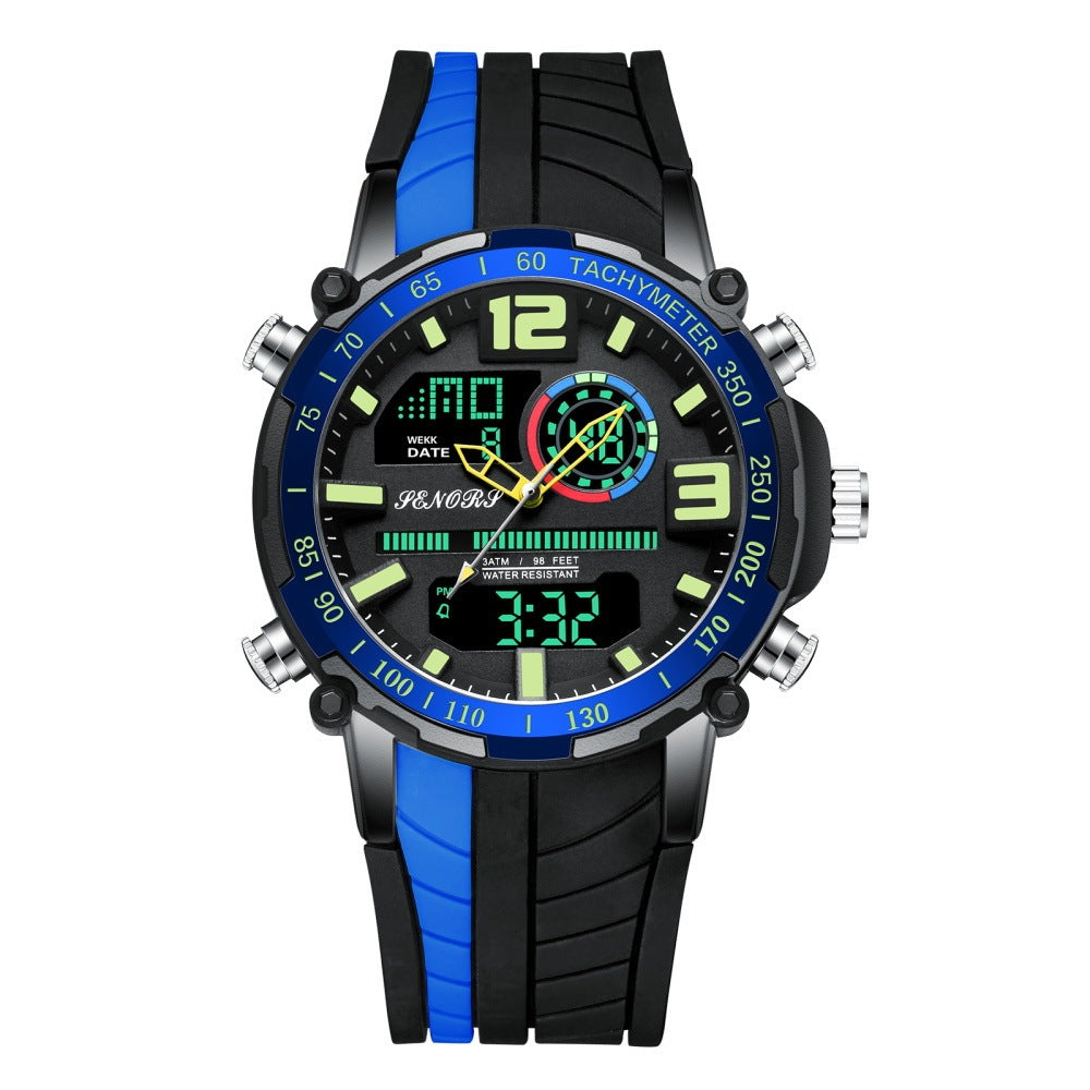 Multifunctional dual display men's watch