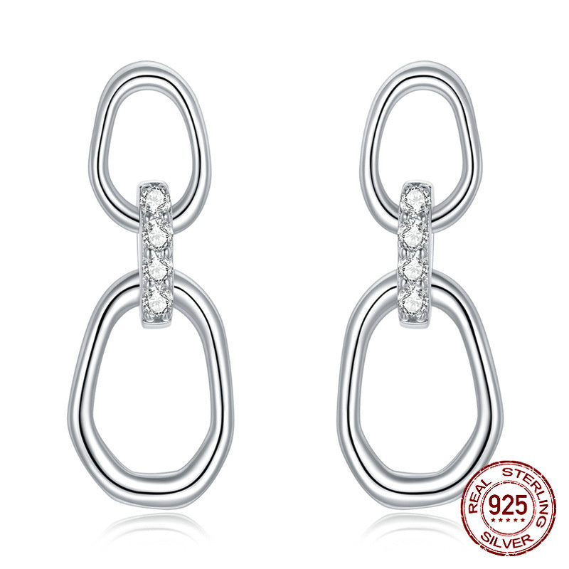 Amazon Source S925 Sterling Silver Double Buckle Geometric Earrings For Men And Women European And American High-End Electroplating Earrings SCE1016