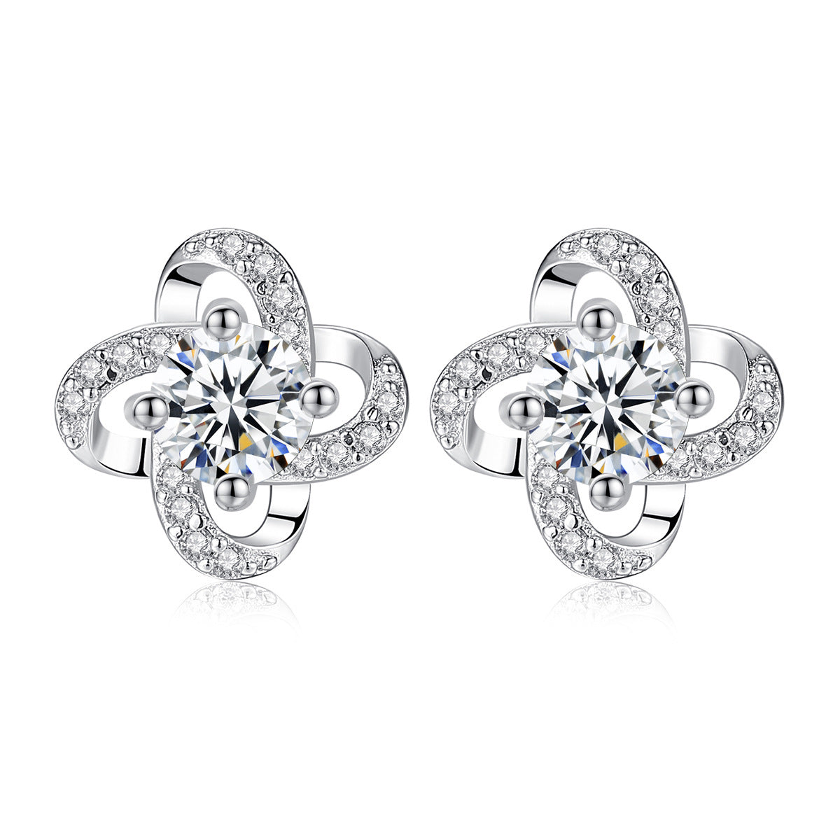 S925 Sterling Silver Stud Earrings Wholesale 3A Zircon Tmall Hot Sale Four-leaf Clover Fashion Earrings