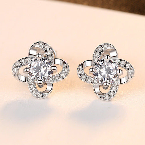 S925 Sterling Silver Stud Earrings Wholesale 3A Zircon Tmall Hot Sale Four-leaf Clover Fashion Earrings