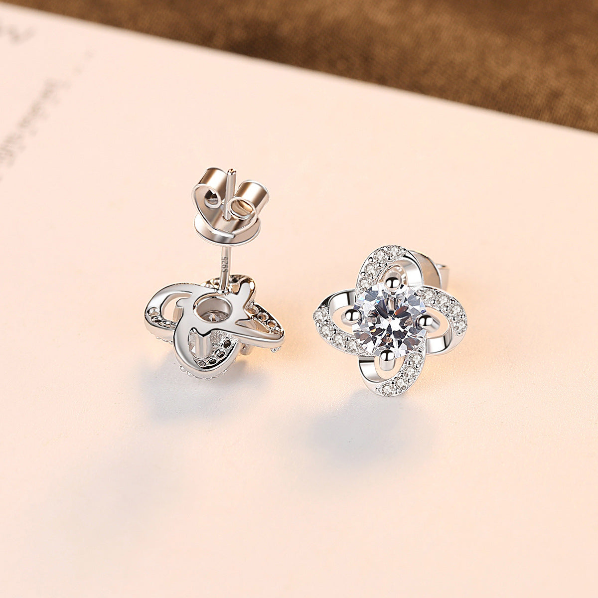 S925 Sterling Silver Stud Earrings Wholesale 3A Zircon Tmall Hot Sale Four-leaf Clover Fashion Earrings