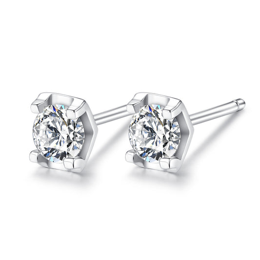 S925 Sterling Silver Stud Earrings Zircon Women's Simple