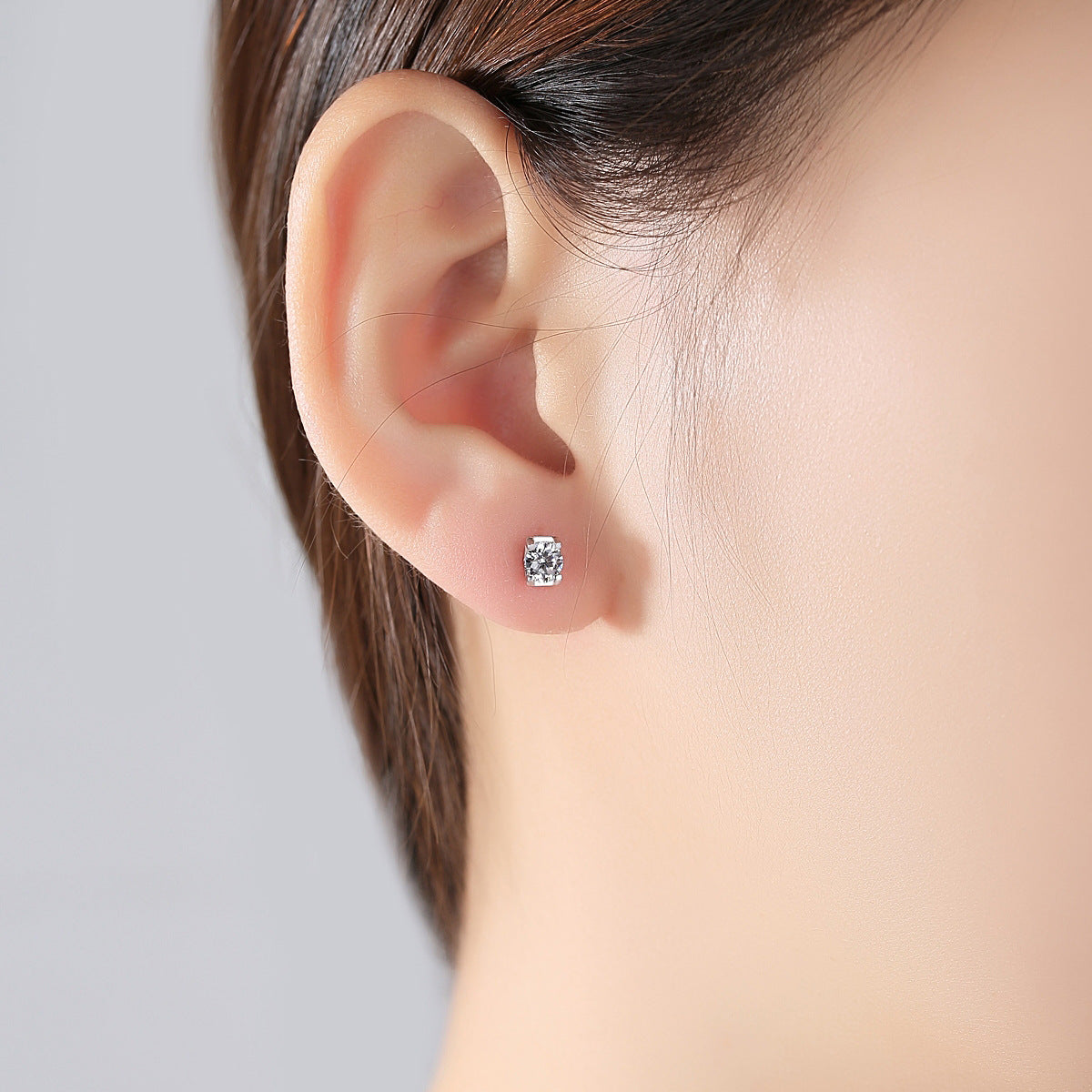 S925 Sterling Silver Stud Earrings Zircon Women's Simple