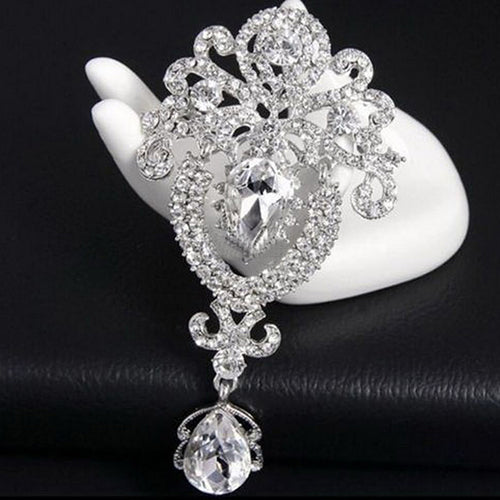 Fashion Crown Crystal Corsage Pendant Glass Brooch