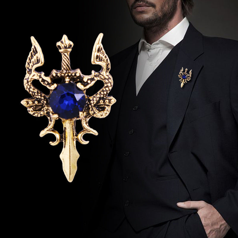 European And American Retro Double Dragon Sword Brooch