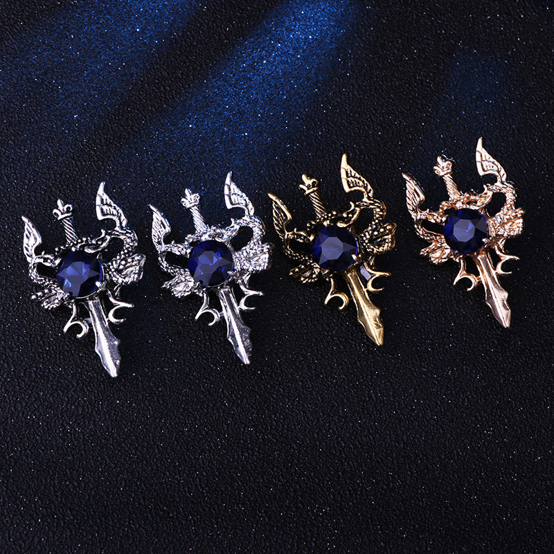 European And American Retro Double Dragon Sword Brooch