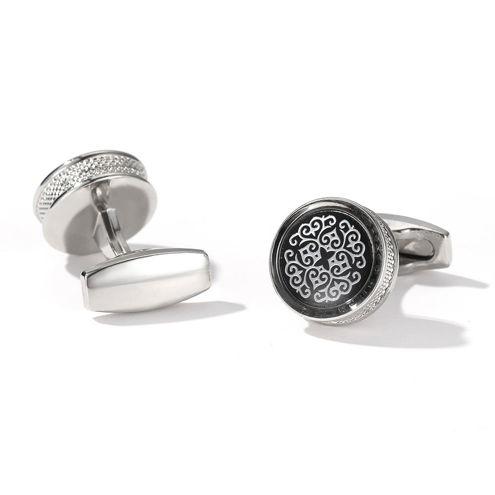 Fashion Pattern Round Silver Cufflinks Cufflinks