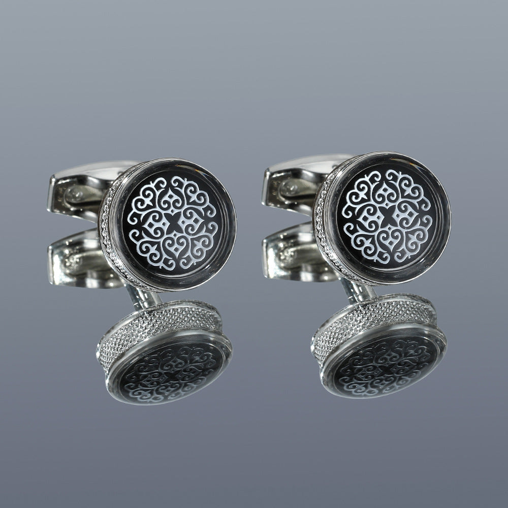 Fashion Pattern Round Silver Cufflinks Cufflinks