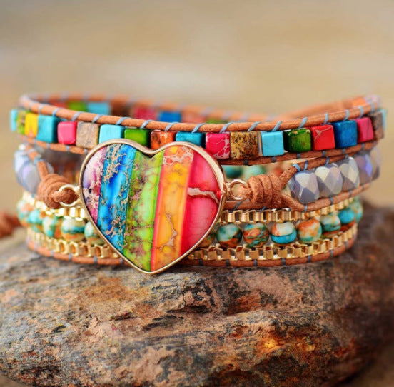 7 Chakra Leather Wrapped Bracelet