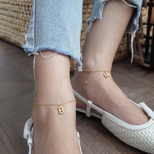 14K Gold-plated 26 Bamboo Letter Anklets Can Be Stacked To Wear Holiday Ins Personalized Foot Decoration Net Red Anklet