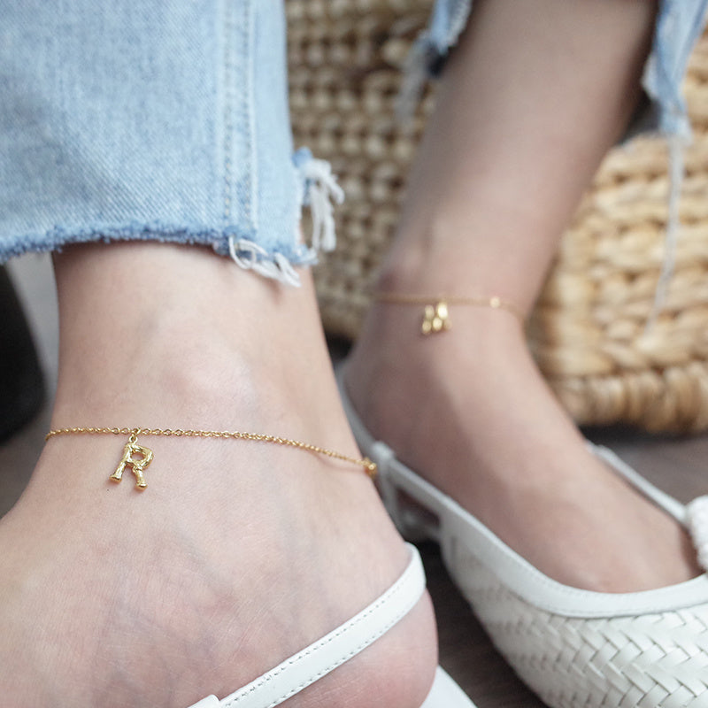 14K Gold-plated 26 Bamboo Letter Anklets Can Be Stacked To Wear Holiday Ins Personalized Foot Decoration Net Red Anklet