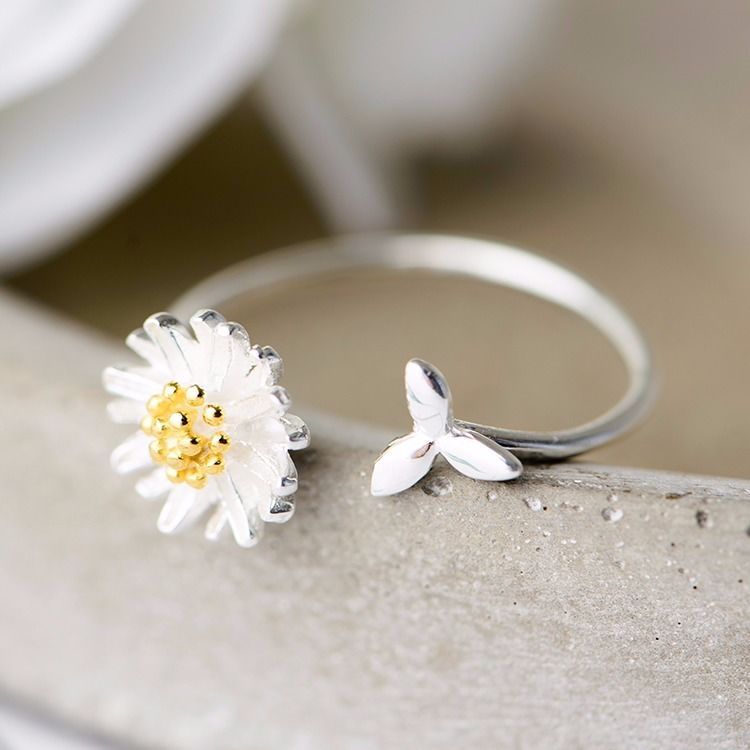 CIAXY 925 Sterling Silver Daisy Flower Rings for Women Adjustable Size Rings Fashion Party Jewelry Gift Anillos Mujer