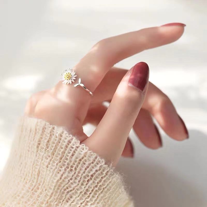 CIAXY 925 Sterling Silver Daisy Flower Rings for Women Adjustable Size Rings Fashion Party Jewelry Gift Anillos Mujer