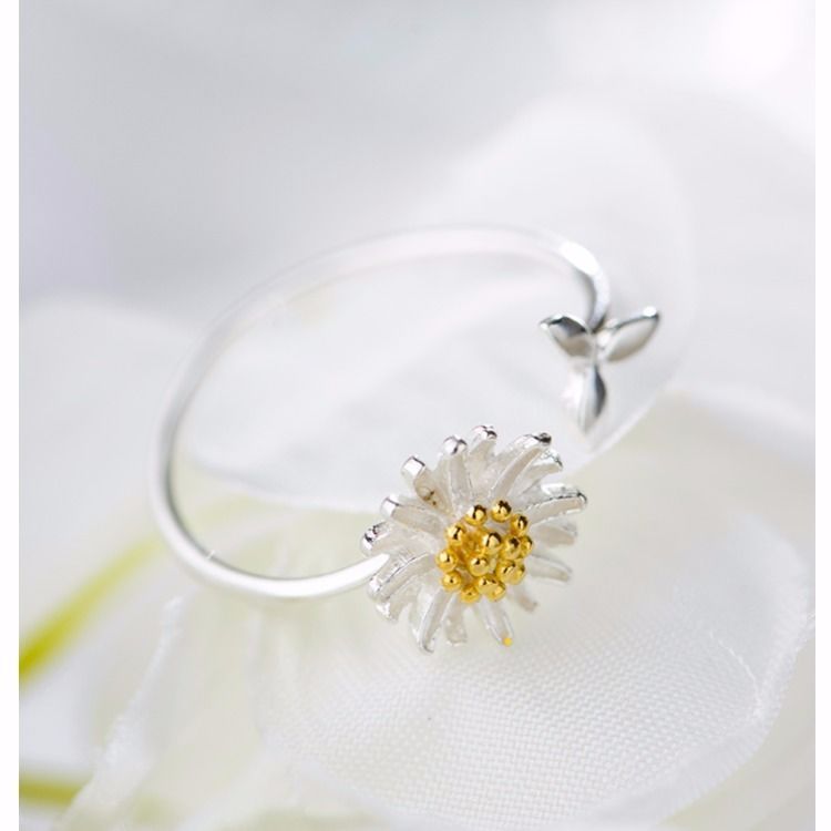 CIAXY 925 Sterling Silver Daisy Flower Rings for Women Adjustable Size Rings Fashion Party Jewelry Gift Anillos Mujer