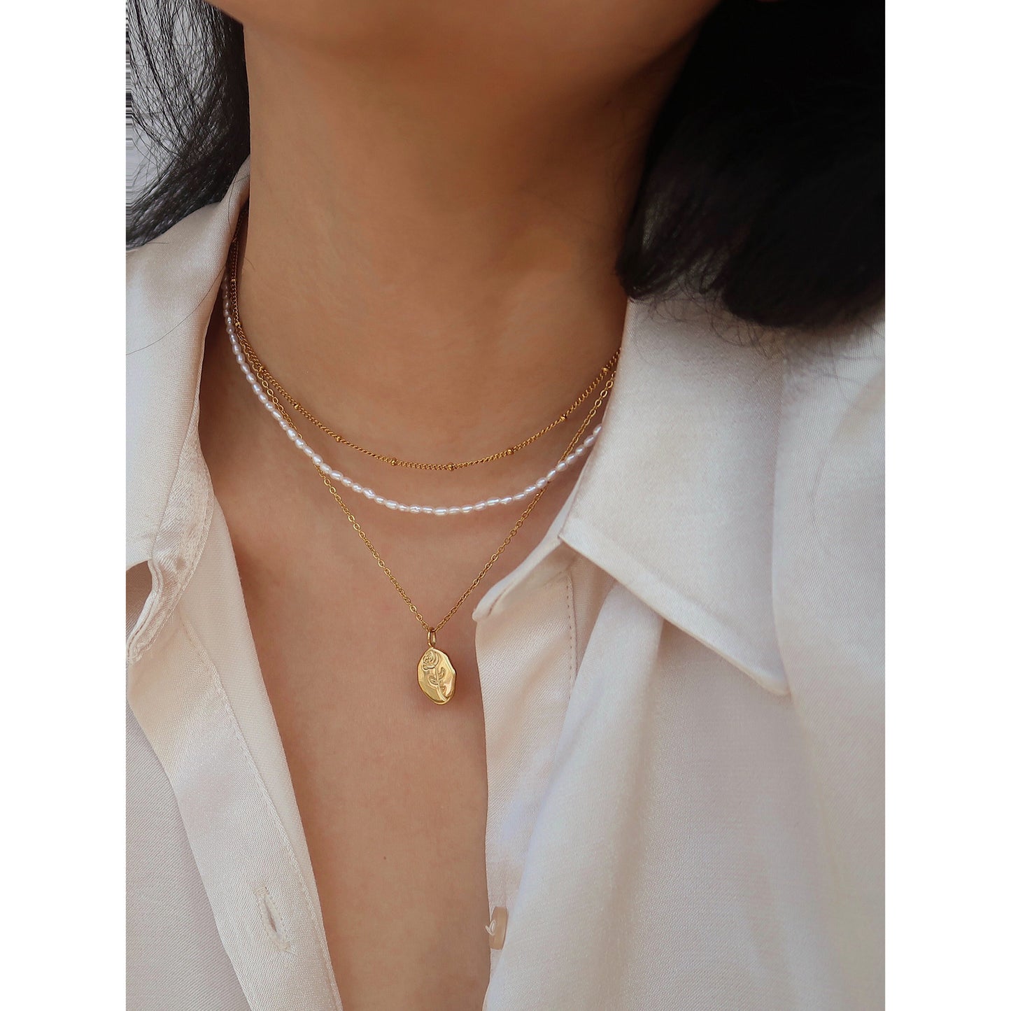 Jade Jewelry Rose Round Brand Necklace Flower Pendant Clavicle Chain