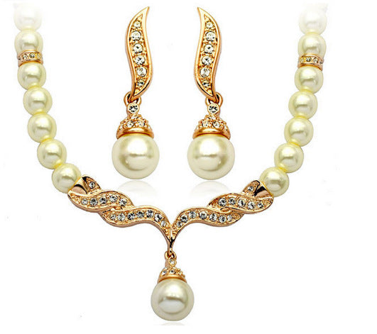 Factory Direct Korean Version, Elegant Angel Wings, Fashionable Pearl Necklace, Earrings, Bridal Suit 9086