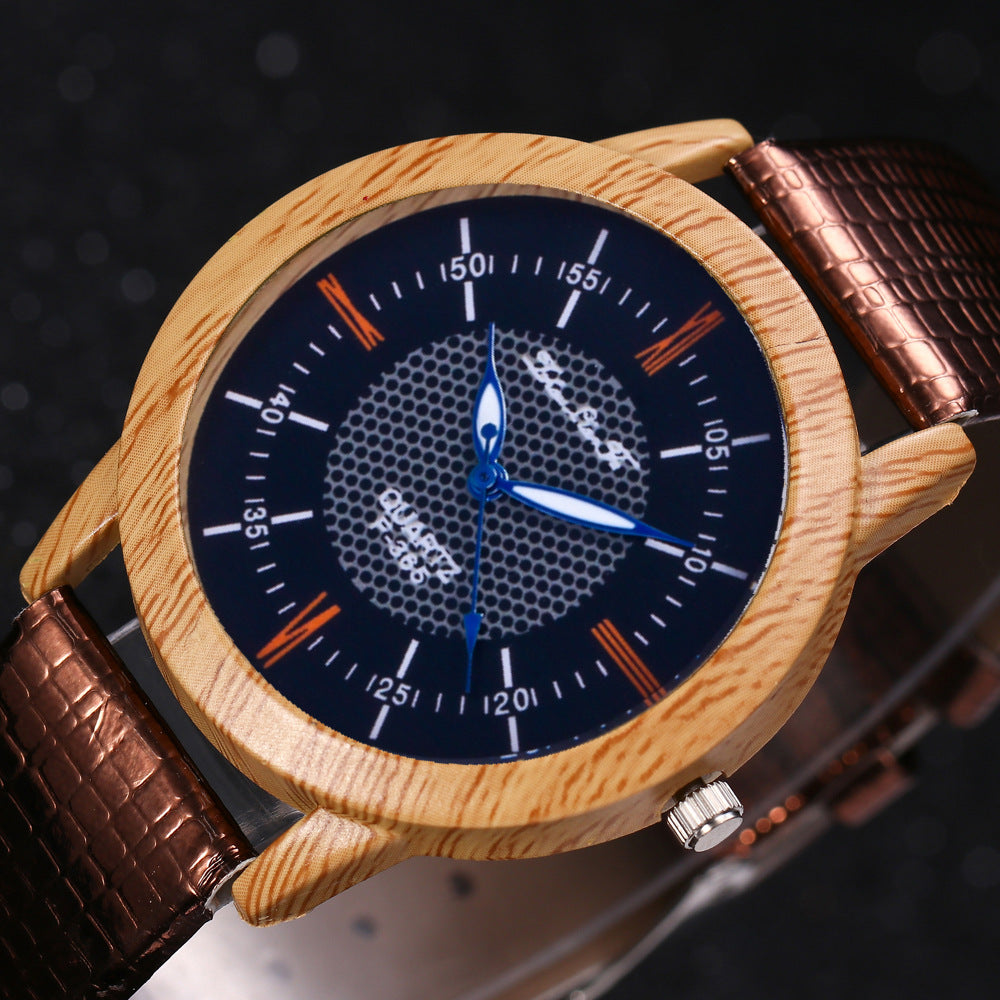 Leather wooden watch