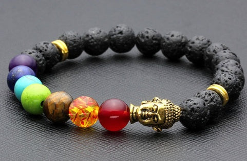 Jewelry Accessories 8mm Seven Chakra Yoga Volcanic Rock Buddha Head Bracelet