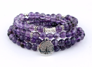 Natural Stone Rosary Bracelet Alloy 3D Lotus Life Tree Anklet Yoga Mala Necklace