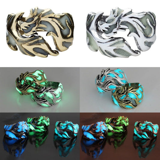 Vintage Men's Rings Fashion Dragons Adjustable Rings Personalized Night Lights