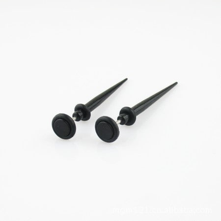 Black round tip long needle earring