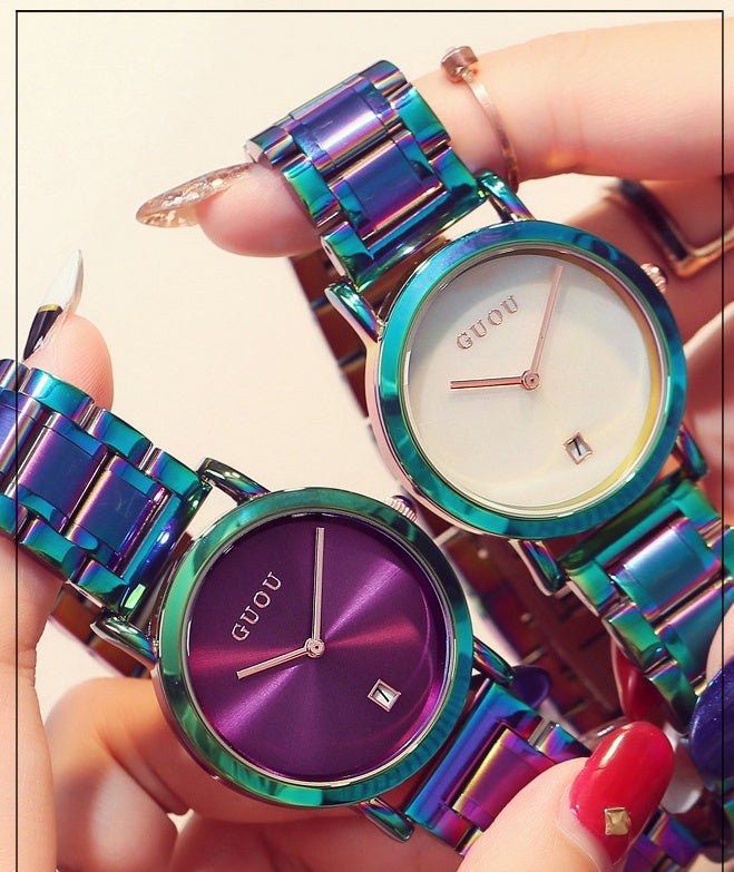 Colorful steel belt watch fashion color steel belt women's watch simple European and American Fan steel belt women's watch