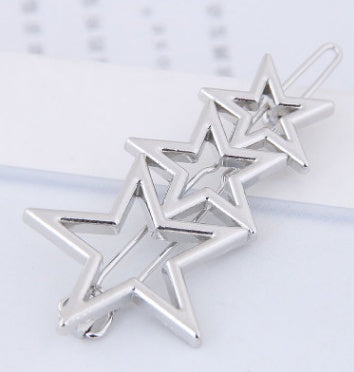 Europe and America simple hollow five-pointed star moon geometry hairpin metal frog clip side clip