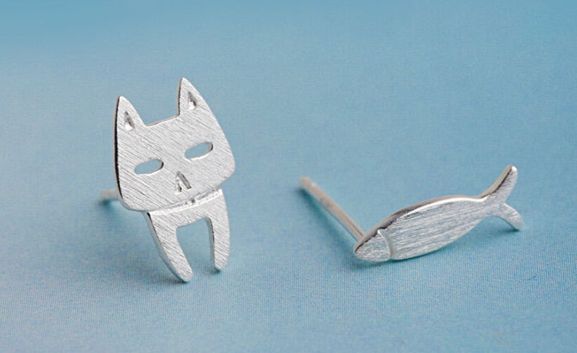 S925 Sterling Silver Stud Earrings Fashion Detachable Cat Fish Pin Studs Cute Comet Silver Earrings