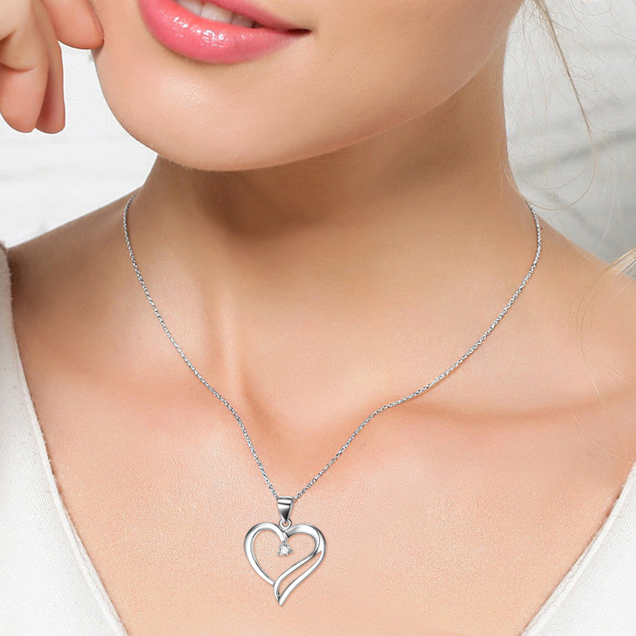 Heart  Pendant 925 Silver Diamante Necklace