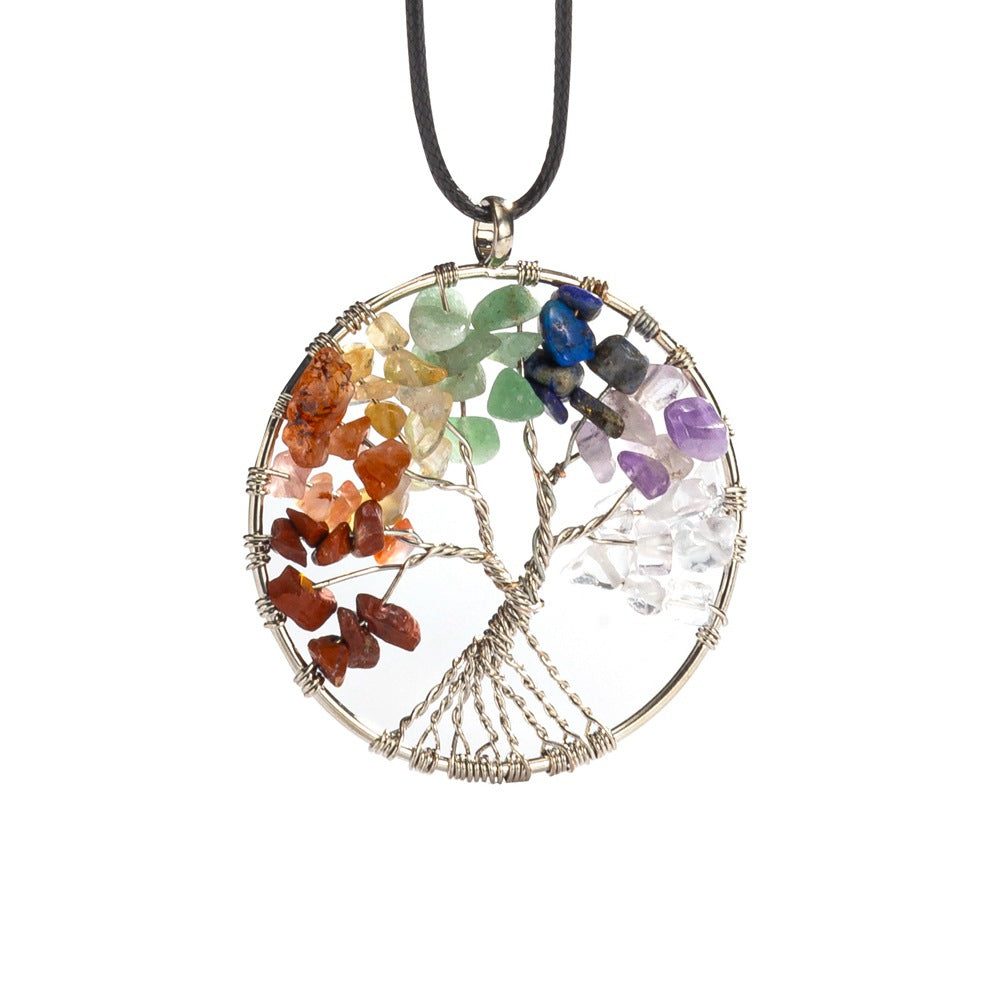 Natural Stone Crystal Lucky Tree Necklace Pendant