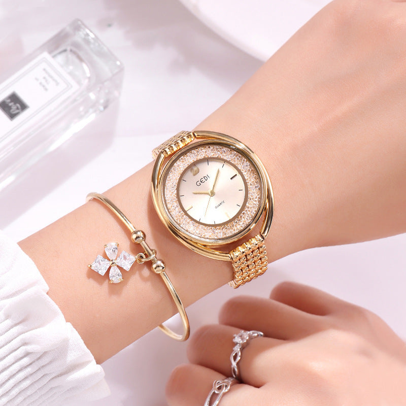 Watch Women Water Diamond British Watch Steel Band Waterproof Ladies Watch