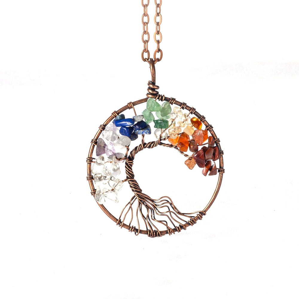 Natural Stone Crystal Lucky Tree Necklace Pendant