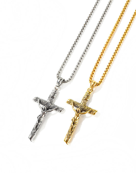 Christian Jesus Cross Pendant Religion Classic Mens Titanium Steel Necklace Factory Direct