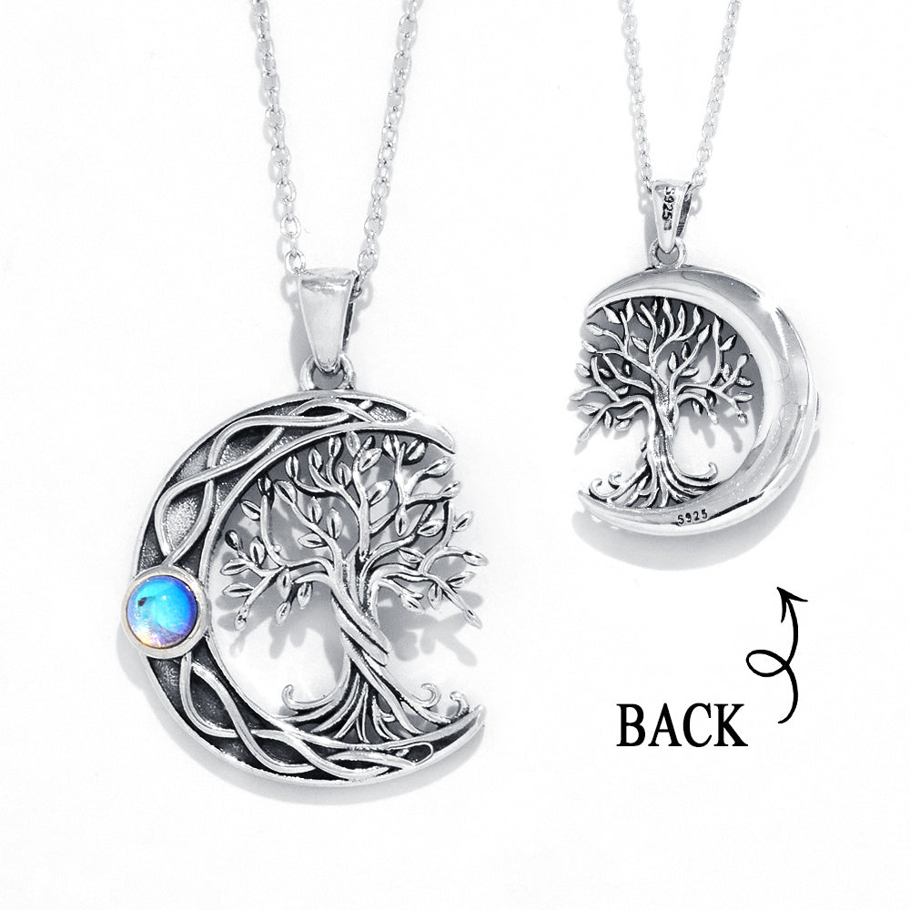 Celtic Knot Moon Tree of Life Necklace in Sterling Silver