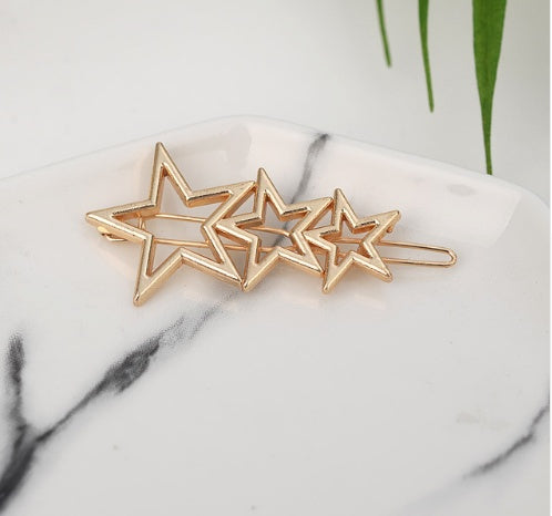 Europe and America simple hollow five-pointed star moon geometry hairpin metal frog clip side clip