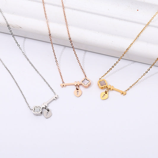 Modern Titanium Steel Key Pendant Clavicle Chain Necklace