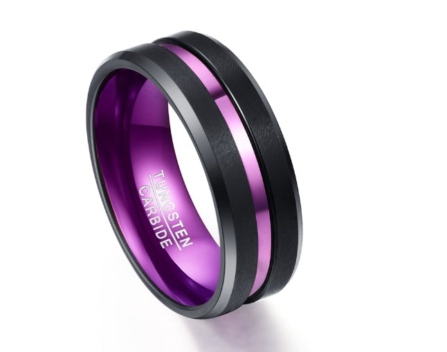 Vibrant Purple Groove Tungsten Carbide Ring