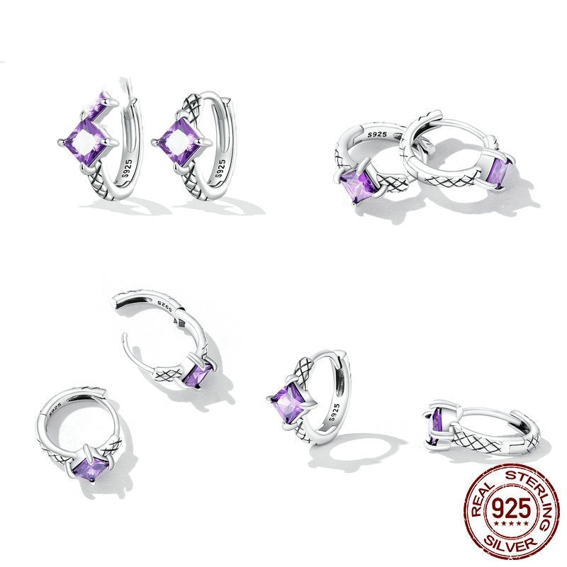 Sterling Silver S925 Purple Zirconium Snake Pattern Ear Clip