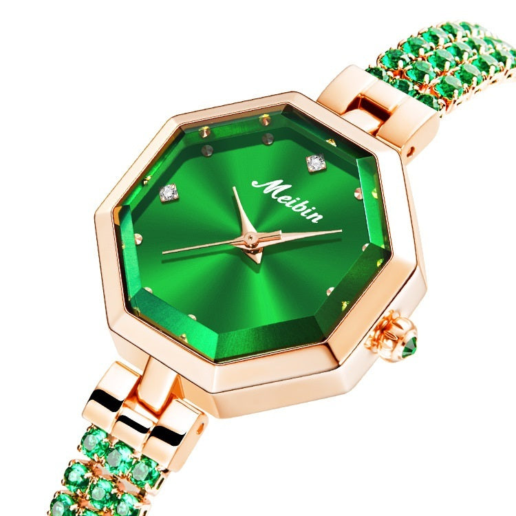 Octagonal Women's Jewelry Buckle Light Luxury Rose Stone British Watch