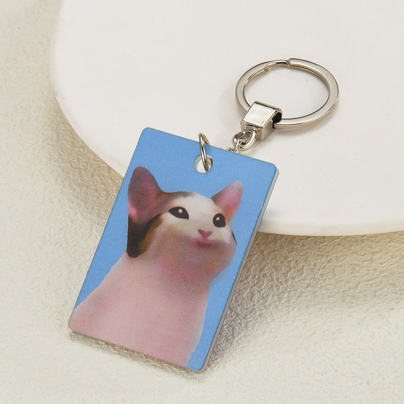 Cat Keychain 3d Stereo Transformation Kitty Square Plate Key Ring Pin Acrylic Pendant