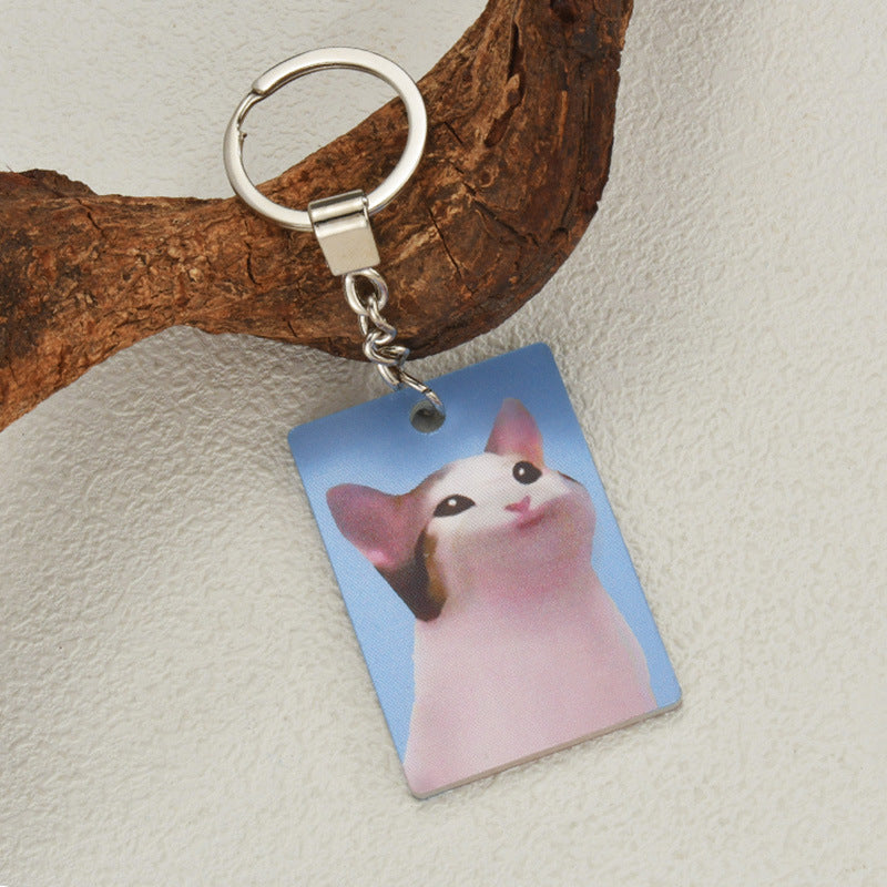 Cat Keychain 3d Stereo Transformation Kitty Square Plate Key Ring Pin Acrylic Pendant