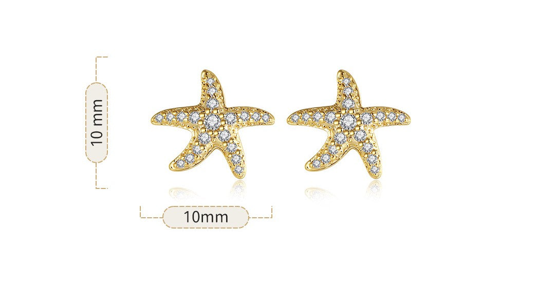 Full Diamond Starfish Stud Earrings Women's Advanced Design