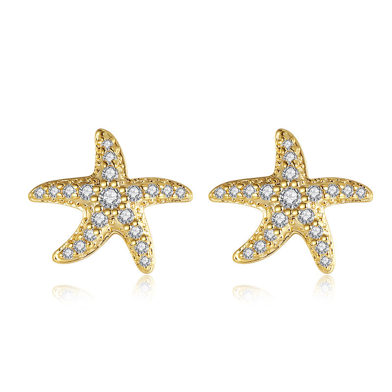 Full Diamond Starfish Stud Earrings Women's Advanced Design