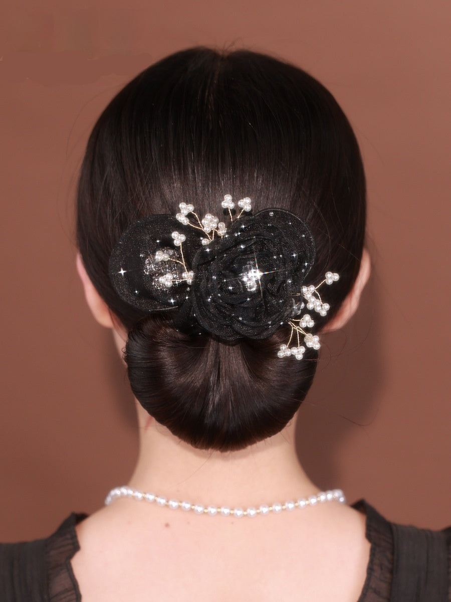 Starry Sky Flower Style Updo Topknot Hair Clip Black Exquisite Headdress