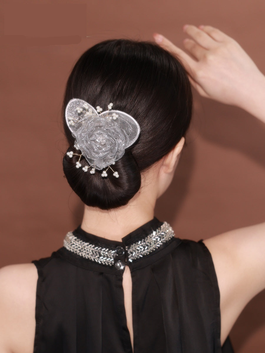 Starry Sky Flower Style Updo Topknot Hair Clip Black Exquisite Headdress