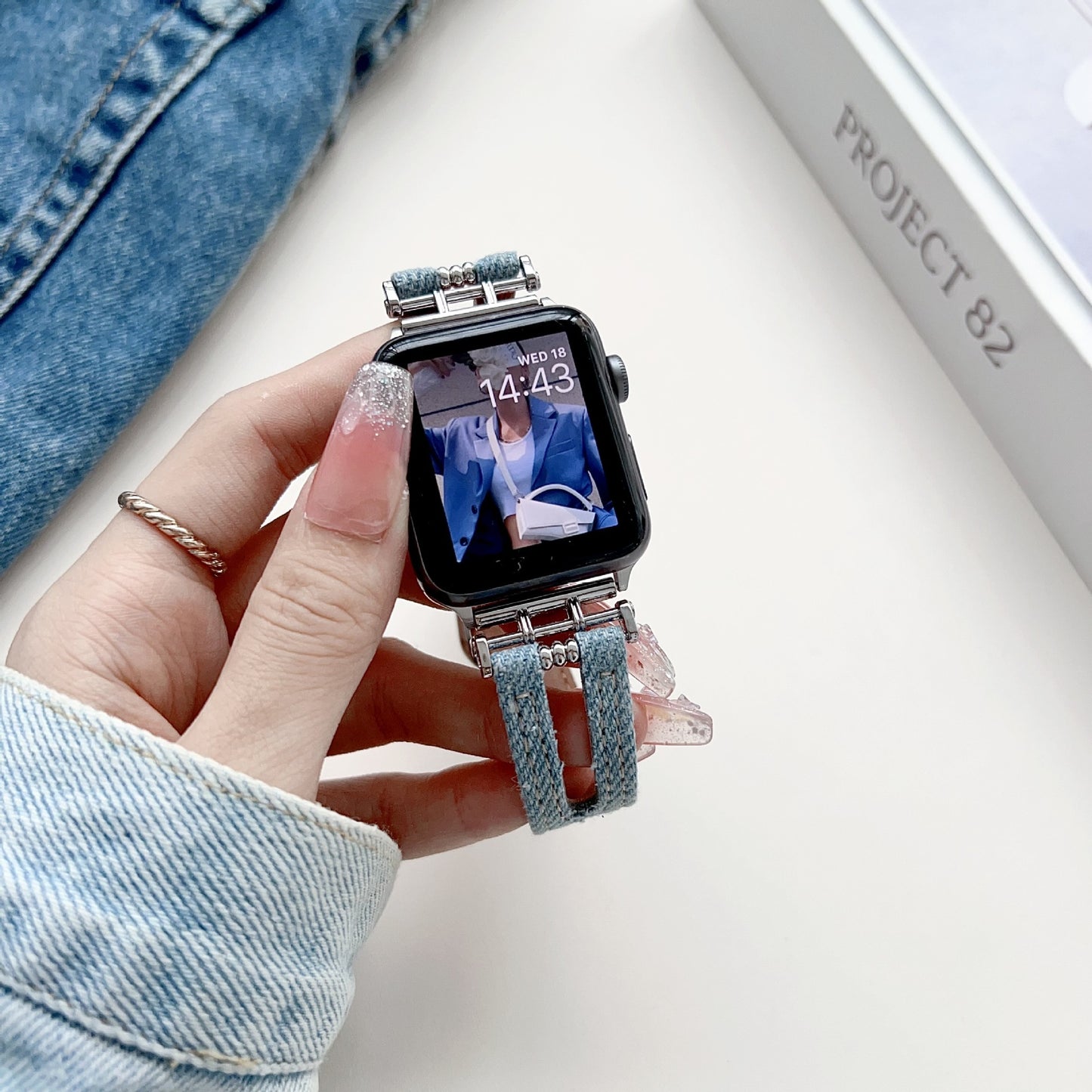 Smart Watch Metal Buckle Stitching Denim Leather Watch