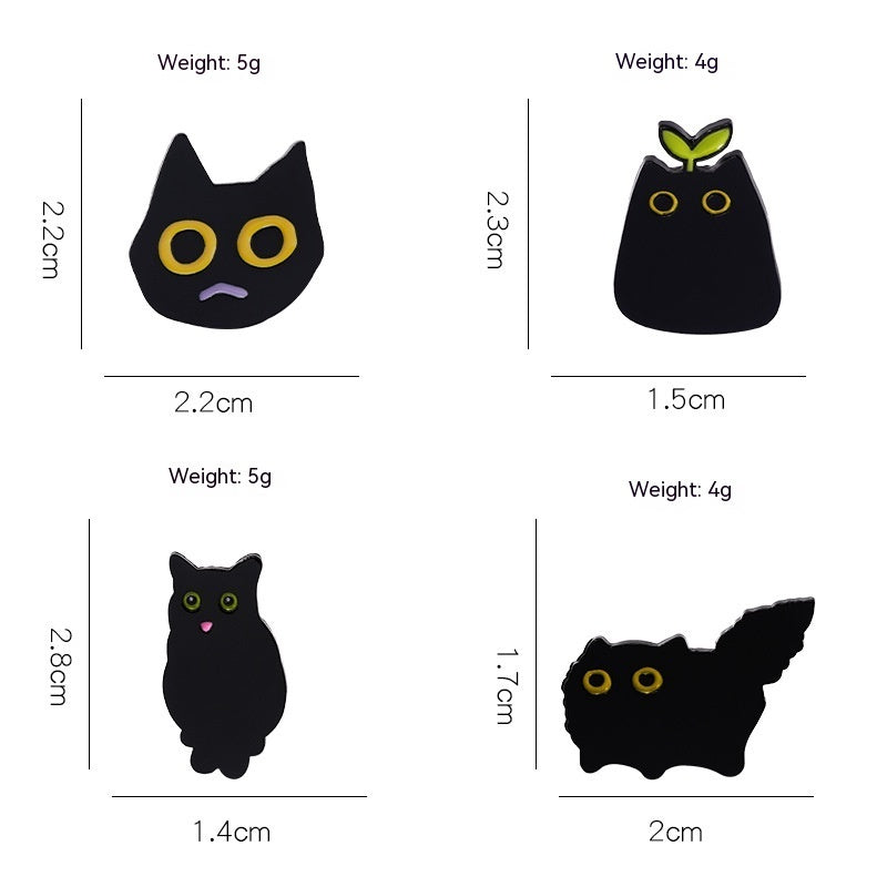 Small Black Cat Brooch Metal Plating Badge Waist-tight Pin Square Walk-away Collar Accessories Buckle