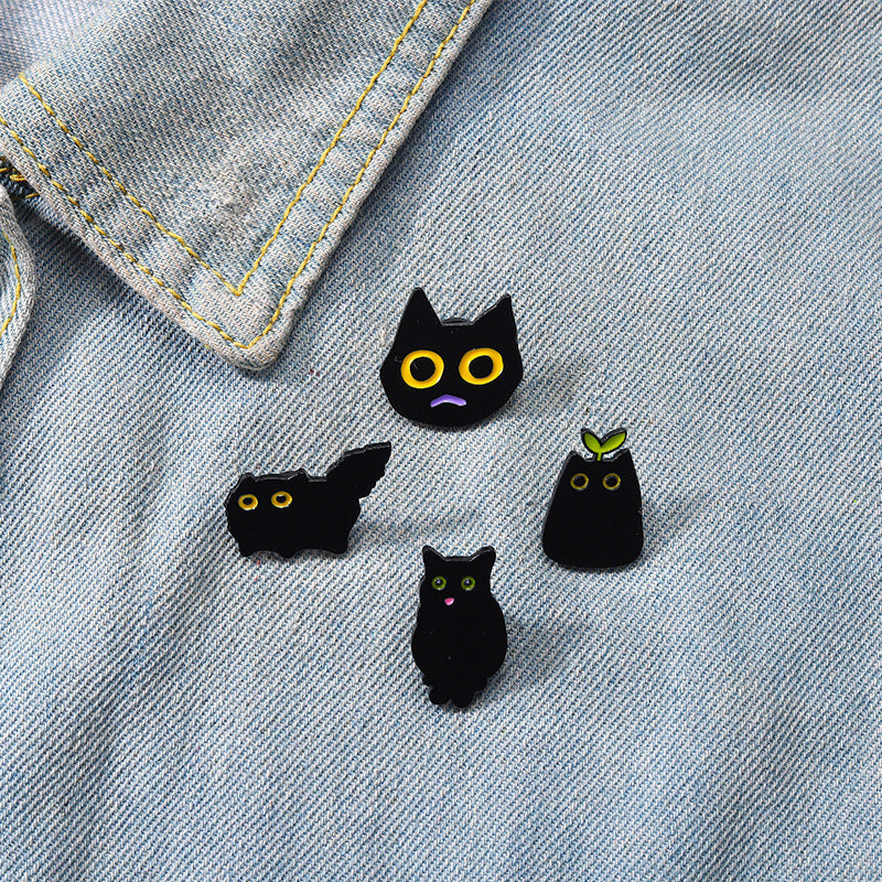 Small Black Cat Brooch Metal Plating Badge Waist-tight Pin Square Walk-away Collar Accessories Buckle