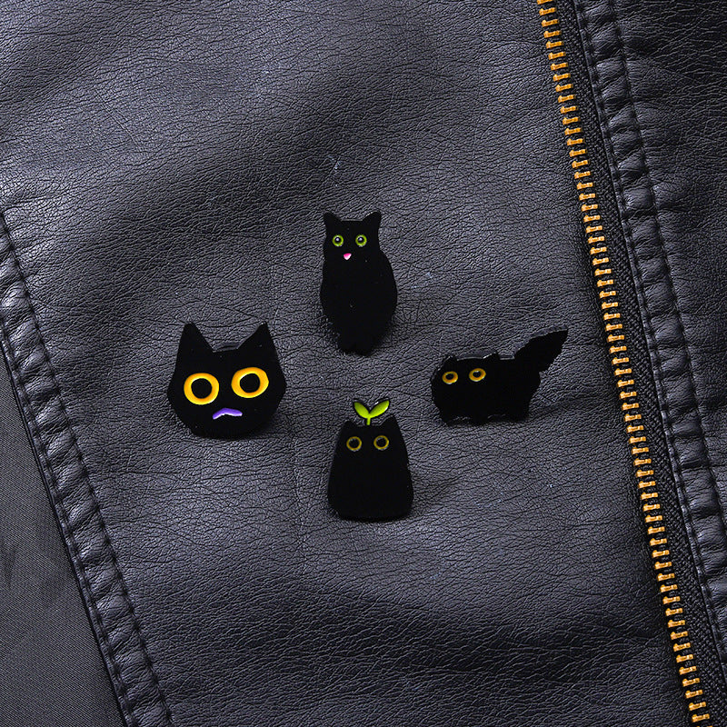 Small Black Cat Brooch Metal Plating Badge Waist-tight Pin Square Walk-away Collar Accessories Buckle