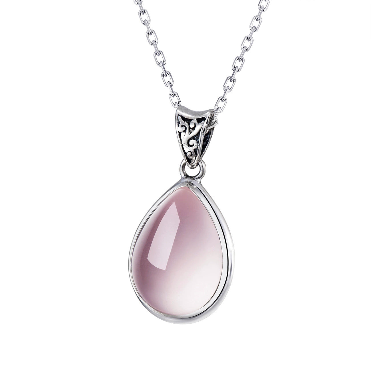 S925 Silver Powder Crystal Pendant Necklace Women's All-match Drop-shaped Ice-like Ross Quartz Clavicle Chain